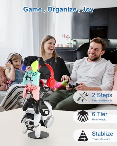 Gamer Gift,6-Tier Controller Headphone Stand Desktop,Ideal Gift for Game Lover - Universal Organizer for Controllers and Gaming Headsets,Unique Present - Image 6