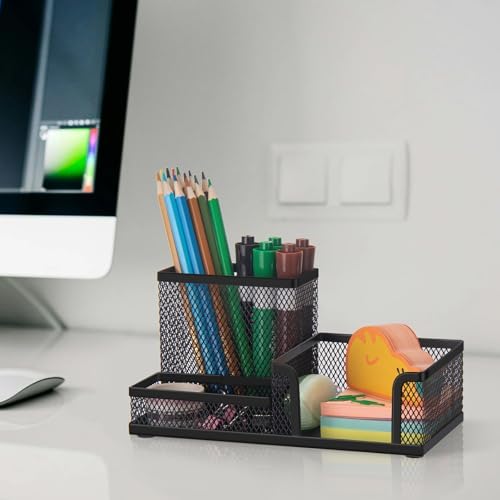 Comix 6 Packs Mesh Pen Holder, Desk Organizer for Home Office, Black - Image 2