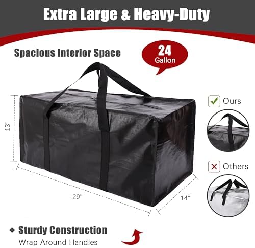 PANDA JOYS Extra Large Moving Bags with Zippers & Carrying Handles, Heavy-Duty Storage Tote for Space Saving Moving Storage, Fold Flat, Alternative to Box and Bin - 8 Pack, Black - Image 2