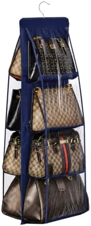 Lirex Handbag Hanging Purse Organizer for Closet, 8 Pocket Handbag Storage Organizer Hanger Oxford Cloth Closet Organizer for Family Closet Bedroom, Foldable and Universal Fit, Navy Blue by Lirex
