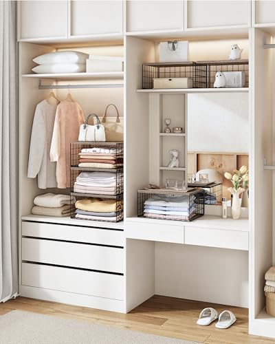 CHOEZON 3-Tier Closet Organizers and Storage, Stackable Storage Bin Baskets with Wooden Upper Surface, Closet Shelves Clothes Storage Cubes for Wardrobe and Closet Organization, Greige and Black - Image 2