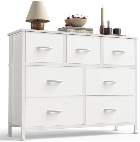 Sweetcrispy 7 Drawer Dresser for Bedroom Storage with Fabric Bins, White by Sweetcrispy