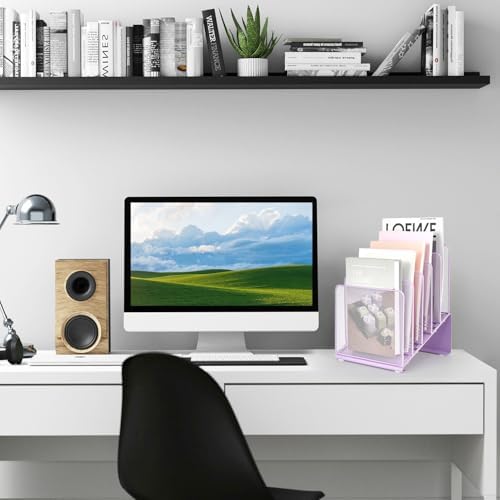 LEKETREE Purple File Organizer for Desk, Desk Organizer with 5-Section Vertical File Rack, File Folder Organizer (Purple) - Image 5