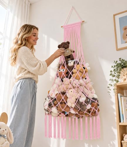 Stuffed animal net Hammock - Large 44'' H, Space-Saving (Light Pink) - Image 2