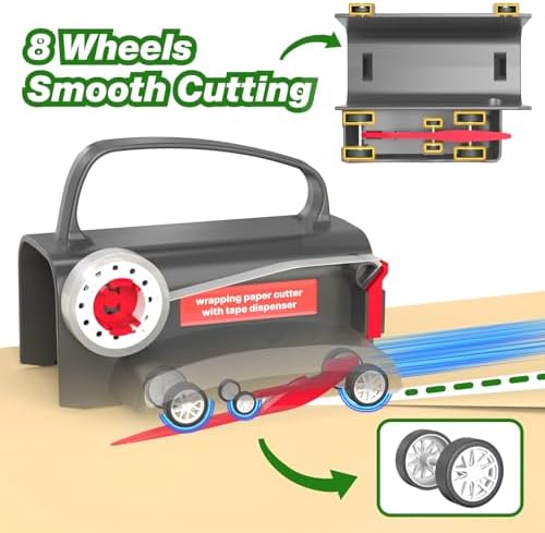 Wraprocut (2-Pack) Wheel Wrapping Paper Cutter & Tape Dispenser with 4 Tapes，2 Replace Blades Kit for Christmas Gift Wrap Cutter Tool Paper Roll Holder Tube Sliding Slicing for Birthday Holiday. - Image 3