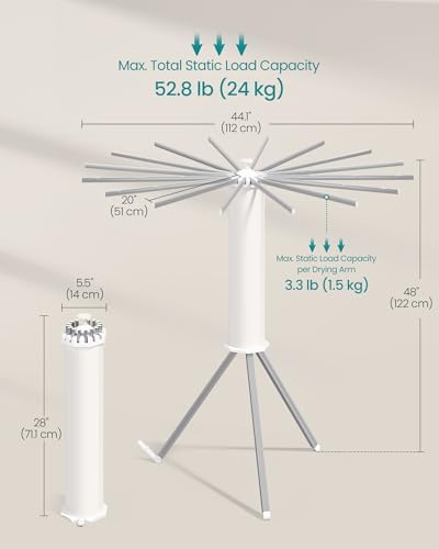 SONGMICS Drying Rack, Foldable Rotary Tripod, 16 Pull-Out Aluminum Arms - Image 6