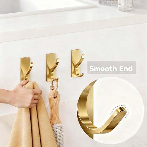 pickpiff Brush Gold Self-Adhesive Hook, 13LB Hanger for Coat/Towel, 4-Pack - Image 3