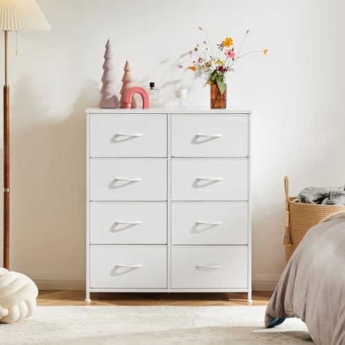 Sweetcrispy 8 Drawer Fabric White Dresser for Bedroom, Tall Double Dresser - Image 2