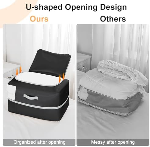 Comforter Storage Bag - 110L Large Capacity Blanket Storage Bags 2-Layer Ultra Space Saving Self Compression Organizer, Washable Compression Bags for Storage Comforter Blanket, 4-Pack, Black - Image 4
