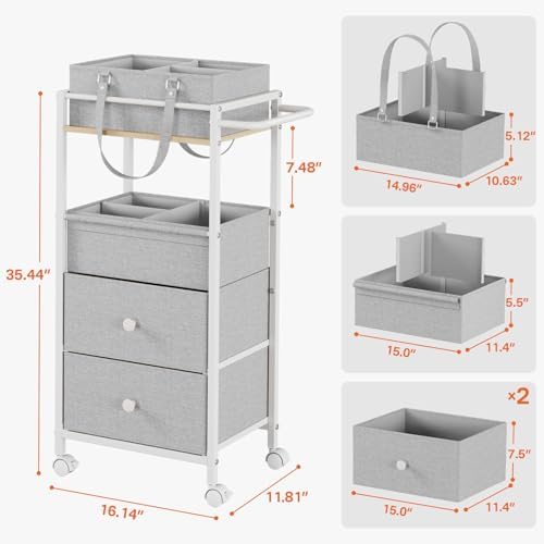 3In1 Modanais Baby Diaper Caddy Organizer Cart with Drawers, Light Gray - Image 2