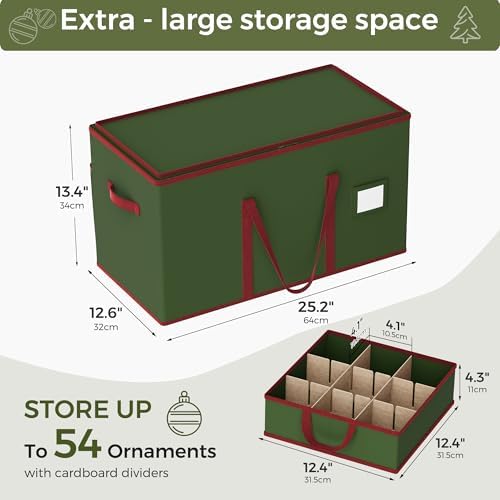 Large Christmas Ornament Storage Box, Dual Zippers, Stackable Christmas Storage Container with Lid, 6 Trays, 600D Oxford, Fits 54-4”, Green - Image 3