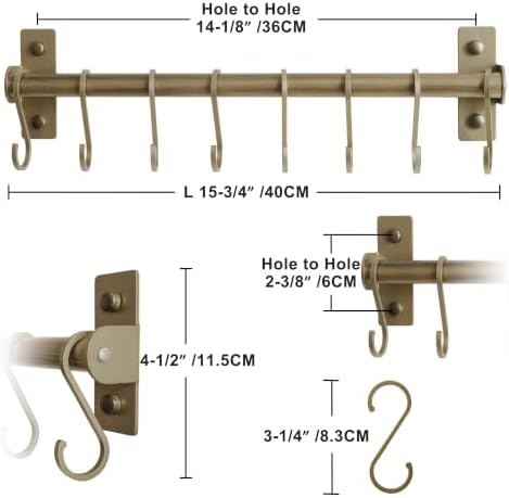 Dseap Kitchen Utensil Holder Hanger, Pot and Pan Rack wall Mounted, Kitchen Rail with 8 Hooks for Hanging Cooking Utensils, Mugs, Spoons, Wall Mounted, Bronze New - Image 3