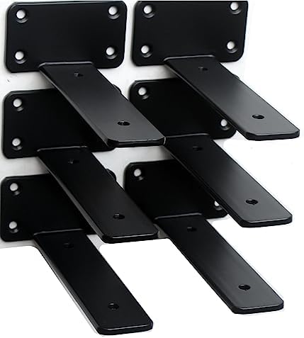 6 Pack - 5 inch Black Hidden L Shelf Bracket (1/5 Inch Thicked) Iron Floating Shelf Brackets Rustic Industrial Metal Brackets for Shelf Support by MHMYDZ