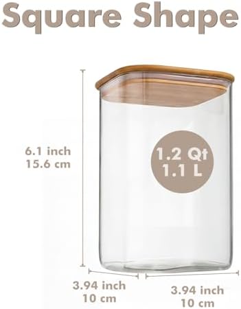 6-Pack 1.2Qt Square Glass Storage Jars with Bamboo Lids - Image 2