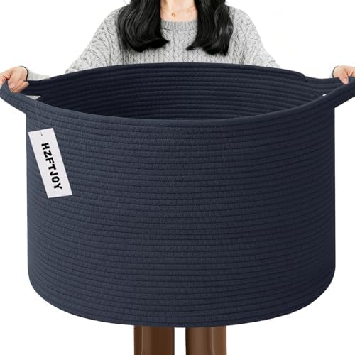 65L Large Blanket Basket,Woven Rope Laundry Basket-Dark Blue by HZFTJOY
