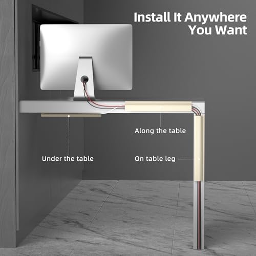 YECAYE Cable Management Under Desk, 94.2 in, Cable Raceway, Beige - Image 3