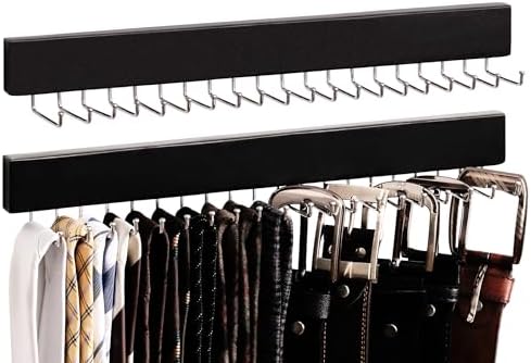 StorageWorks Tie Rack with 20 Hooks, 2 Set Wall Mounted Wood Hanger, Black by StorageWorks