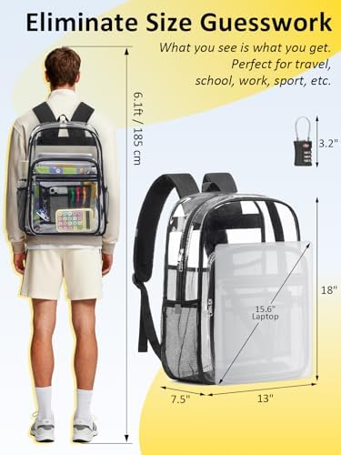Heavy Duty Clear Backpack With TSA Lock, 18 Inch Large Clear Bookbag - Image 3