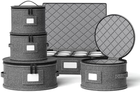 China Storage Containers Hard Shell Box for Moving Dishes, Plate, Wine and Glasses, Dinnerware, Mugs, Saucers Quilted Organizer Dividers for Packing Fine China Storage Containers 5Piece Grey by YEARNINGHOME