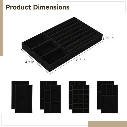 8 Pcs Jewelry Drawer Organizers, Velvet Jewelry Trays for Drawer, Stackable Jewelry Trays, Ideal for Rings, Earrings, Bracelets, Necklaces, Black - Image 6