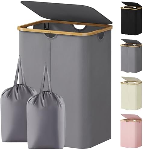 Lifewit 150L Double Laundry Hamper with Lid and Removable Bag, Gray by Lifewit
