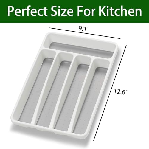 Loyareal Silverware Organizer 2 Pieces Utenisl Organizer Holder Kitchen Drawer Organizer Plastic Silverware Tray for Drawer Flatware Organizer 5 Compartment White - Image 3