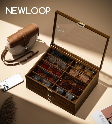NEWLOOP 10/20/30 Wooden Pattern Sunglass Organizer Multiple Pairs of Eyeglass Ultra-thin Frame Storage Box for Women Men - Image 4