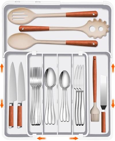Spaclear Adjustable Silverware Drawer Organizer, Utensil Tray for Kitchen by Spaclear