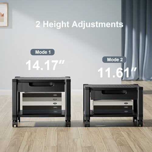 HUANUO Printer Stand with Storage Drawer, Locking Wheels, Under Desk Cart - Image 4