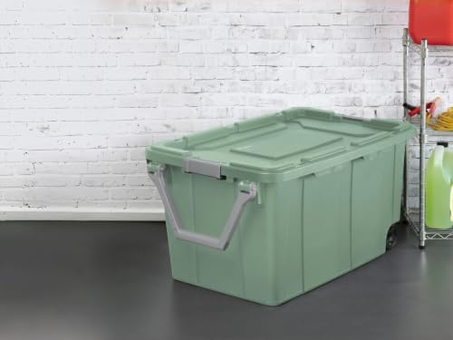 Storage Bins with Lids 2 Pack, 40 Gal Wheeled Tote, Green Sage, Heavy Duty - Image 3
