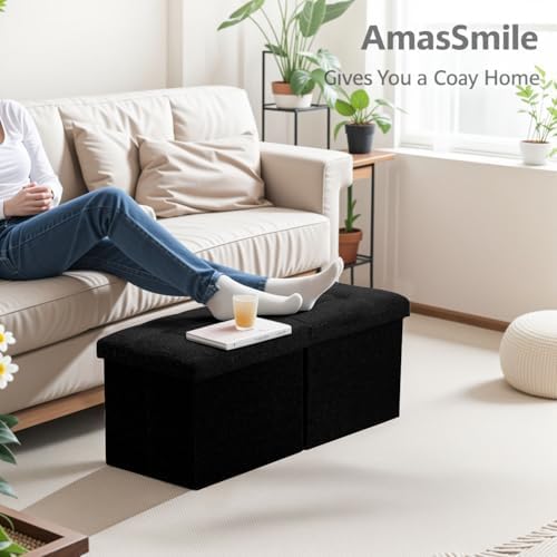 AmasSmile Footrest Ottoman Storage Bench, 34" Linen Folding Chest, Black - Image 5