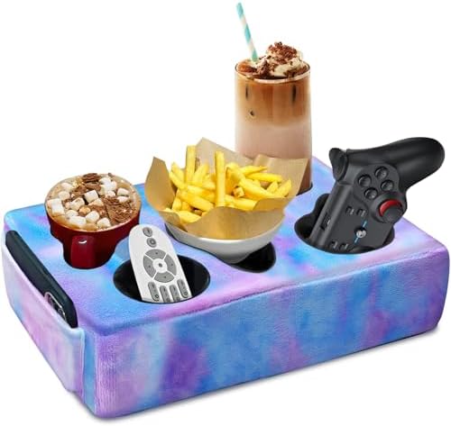 Couch Cup Holder Pillow, 5 Hole Couch Drink Holder! Keep Drinks Hand Side and Keep Temp, Prevent Spills and Use Anywhere. Cup Holder for Couch, Bed, Camping, RV, Car, Beach. Violet by NISDOING