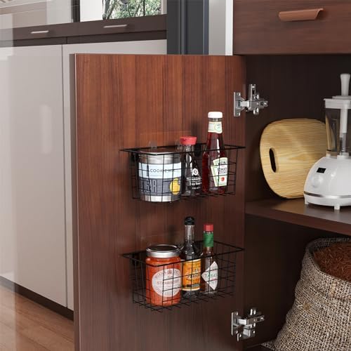 MaraFansie Hanging Kitchen Baskets Wire Storage Basket Adhesive and Screws Basket Over the Cabinet Door Organizer with Adhesive Strips and Screws Accessories, 2 Installations, 2 Pack - Image 3