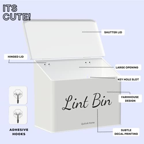 Metal Magnetic Lint Bin With Lid For Laundry Room Decor With Small Lint Holder Bin| Metal Box| Lint Holder Bins for Organzation (White, Small) - Image 3