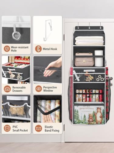 WERNNSAI Wrapping Paper Storage with Removable Drawer & Side Pockets - Image 4