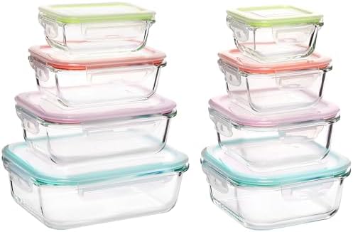 Vtopmart 8 Pack Glass Food Storage Containers with Lids Multi-colors by Vtopmart