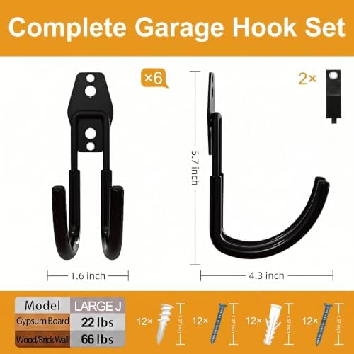 Garage Hooks, 6 Pack Large Round Wall Hooks for Hanging Heavy Duty Ladders, Bikes, Tools Ideal for Garage, Garden, Basement Utility Room Storage (Black) - Image 2