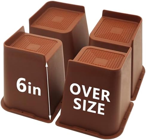4 Pack Brown Bed Risers 6 inch Heavy Duty, Furniture Risers by HANIHUA