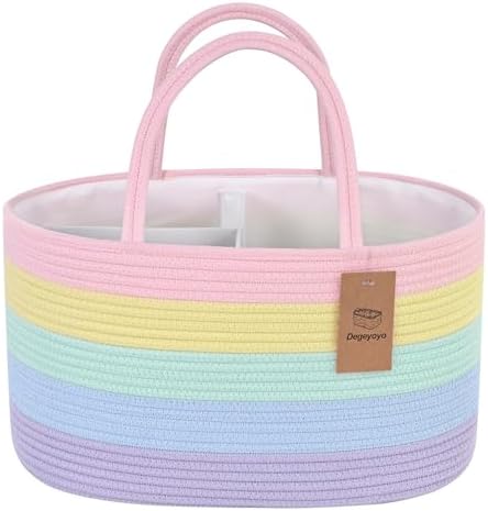 19L Baby Diaper Caddy Organizer, 16.8"x9.8"x9" Cotton Rope Diaper Basket, Changing Table Storage Caddy With Removable Divider, Baby Basket for Nursery, Car, Diapers, Baby Shower Gifts for Newborn by Degeyoyo