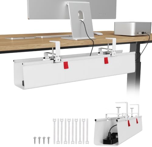 KEEGH No Drill Fabric Under Desk Cable Management Tray 28 in, White by KEEGH