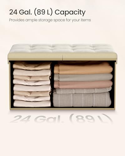 SONGMICS Foldable Storage Ottoman with Flipping Lid, 30 Inch Velvet Bench - Image 6