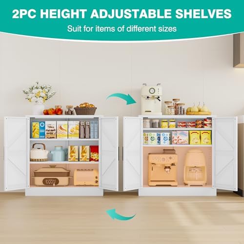 White Storage Cabinet with Doors and Adjustable Shelves,36" Farmhouse Food Pantry Cabinets,Small Sideboard Cabinet,Short Metal Storage Cabinets for Home Kitchen,Dining/Living/Laundry/Room - Image 6