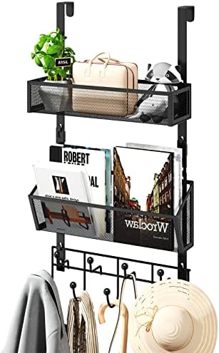 HapiRm Over The Door Hooks with 9 Hooks and 2 Baskets, Rustproof & Waterproof 304 Stainless Steel Door Hanger, Storage Organizer for Bathroom, Kitchen, Bedroom-Black (for 1.57in Doors) by HapiRm