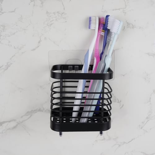Wall Mount Toothbrush Holder for Bathroom, Stainless Steel Rustproof Toothbrush and Toothpaste Holder Organizer, Electric Toothbrush Holder Self Adhesive Wallmount/Countertop Organizer(Black Small) - Image 5