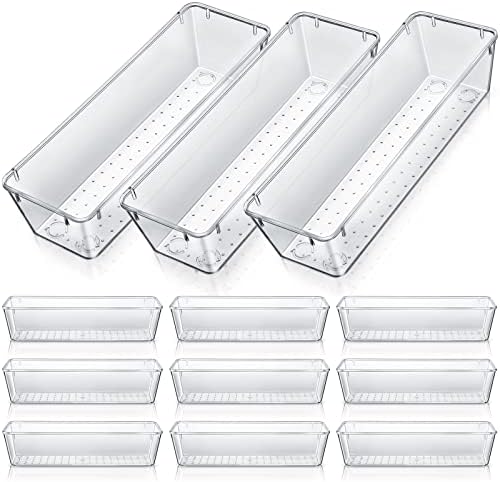 Maitys 12 Pcs Plastic Drawer Organizers, Silverware Tray, 9 x 3 x 2, Clear by Maitys
