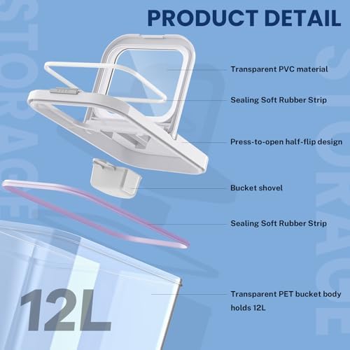 LEAWALK 12 Lbs Airtight Dog Cat Pet Food Storage Container PopTop White/B - Image 5