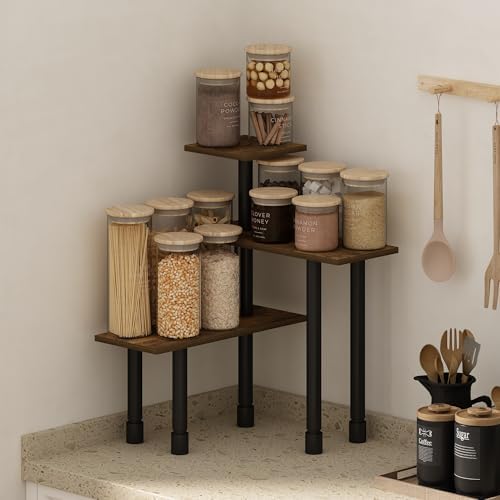 Furinno Turn-N-Tube Kitchen Countertop Organizer, 3-Tier Corner Countertop Organizer Shelf, Corner Shelf, for Kitchen, Pantry, Organizers and Storage, Amber Pine - Image 2