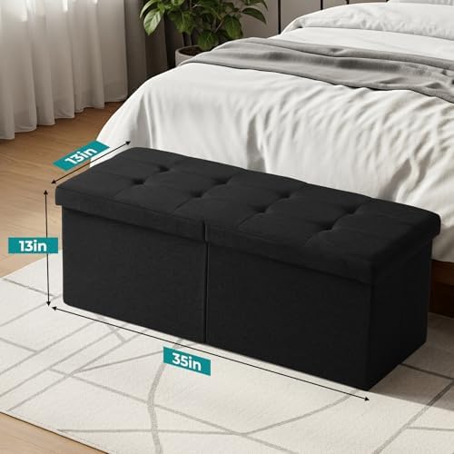35-INCH Storage Ottoman Bench, Footrest with Storage, End of Bed Bench Coffee Table for Living Room, Bedroom, Entryway, Black - Image 3