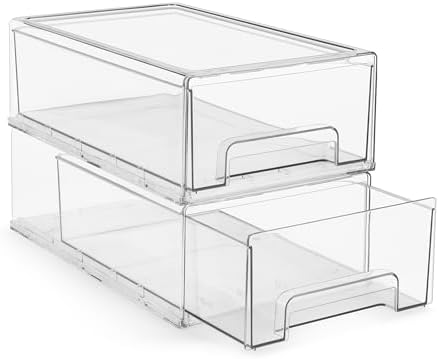 Sorbus Clear Stackable Storage Drawers with Pull-Out Bins (Medium, 2 Pack) by Sorbus