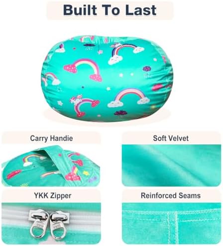 Lukeight Stuffed Animal Storage Bean Bag Chair Cover for Kids, Velvet Plush Toy Organizer Seat, Cover Only, No Filling Included, Long YKK Zipper, Side Pocket, X-Large 30"D x 18"H - Image 5